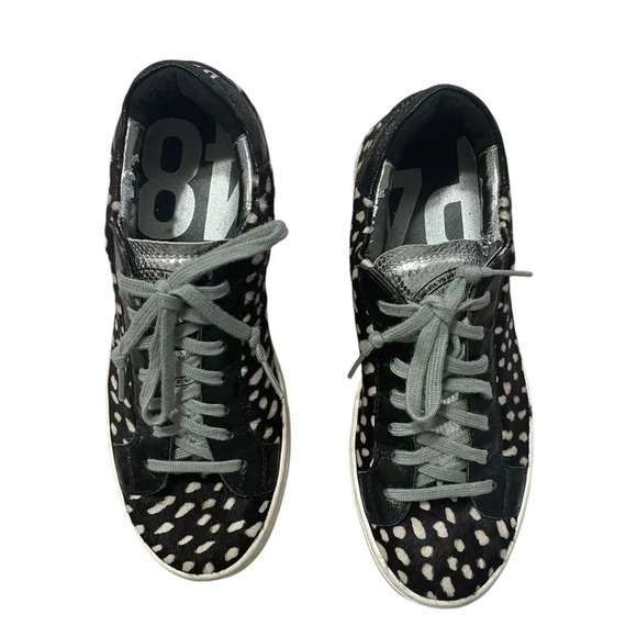 P448 John Calf Hair Spotted Cowiena Sneaker Black White Leather Size 39 - Picture 6 of 14